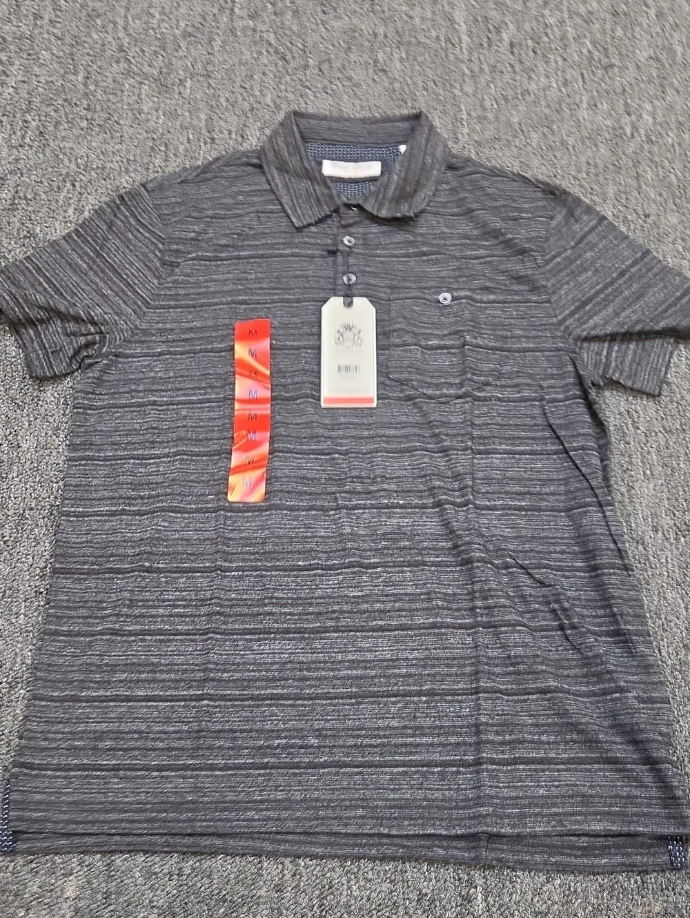 (#4) English Laundry Men's Short Sleeve Polo in Charcoal Stripe